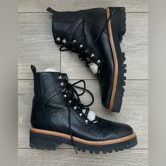 Marc Fisher Ltd Izzie Shearling-Lined Black Leather Work Boots - Picture 2 of 9